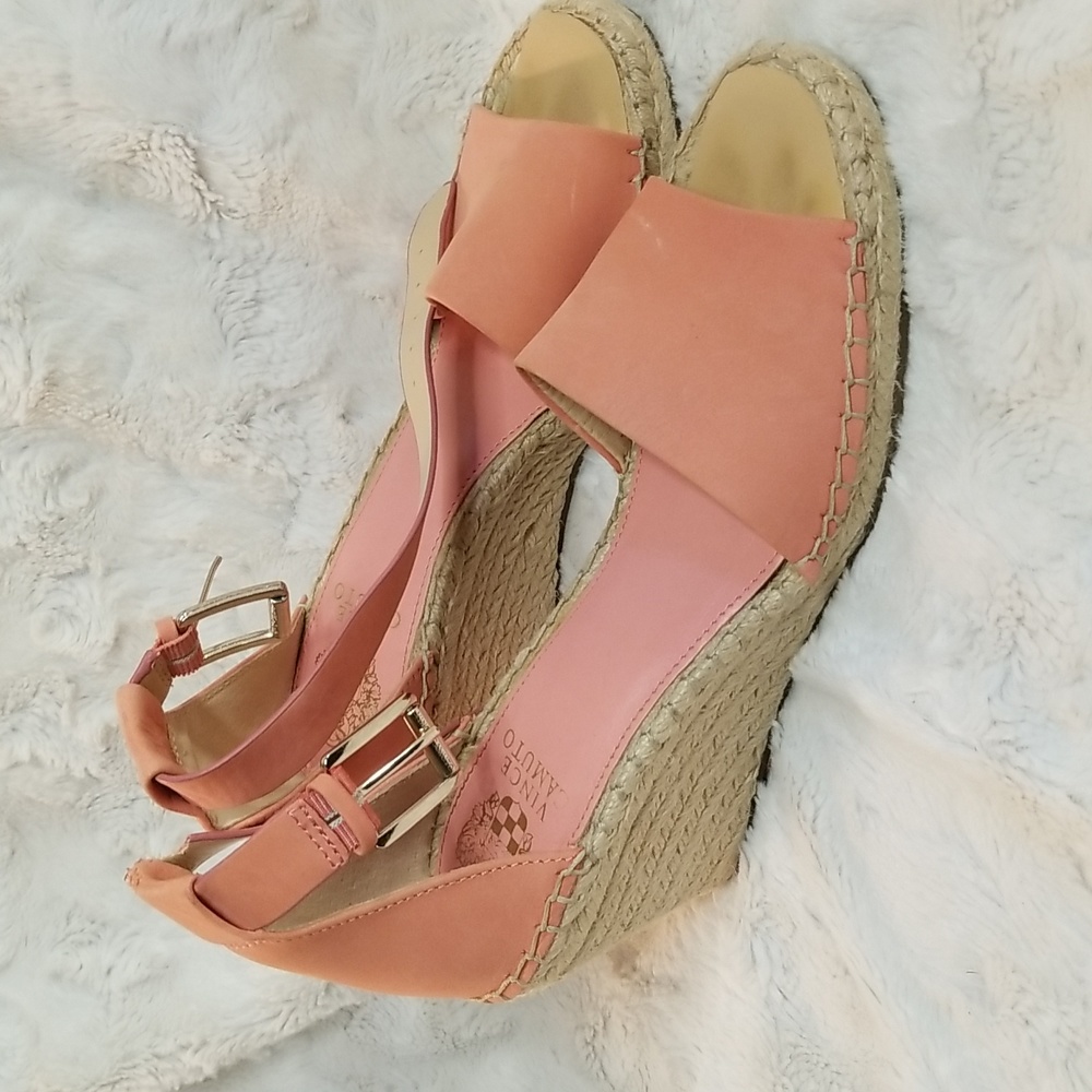 Vince Camuto Sandal Women's Size 8.5 Leera Espadrille Wedge Coral Leather